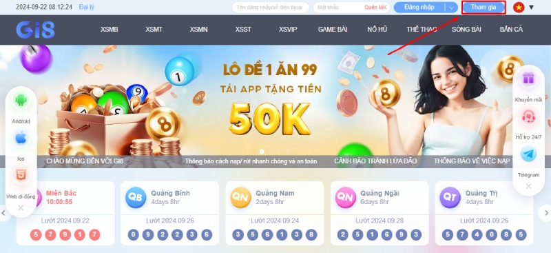 Truy cập và bấm tham gia trên giao diện Truy cập và bấm tham gia trên giao diện